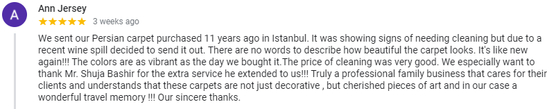 5 stars review from a satisfied customer with the cleaning that made their persian carpet look as good as new.